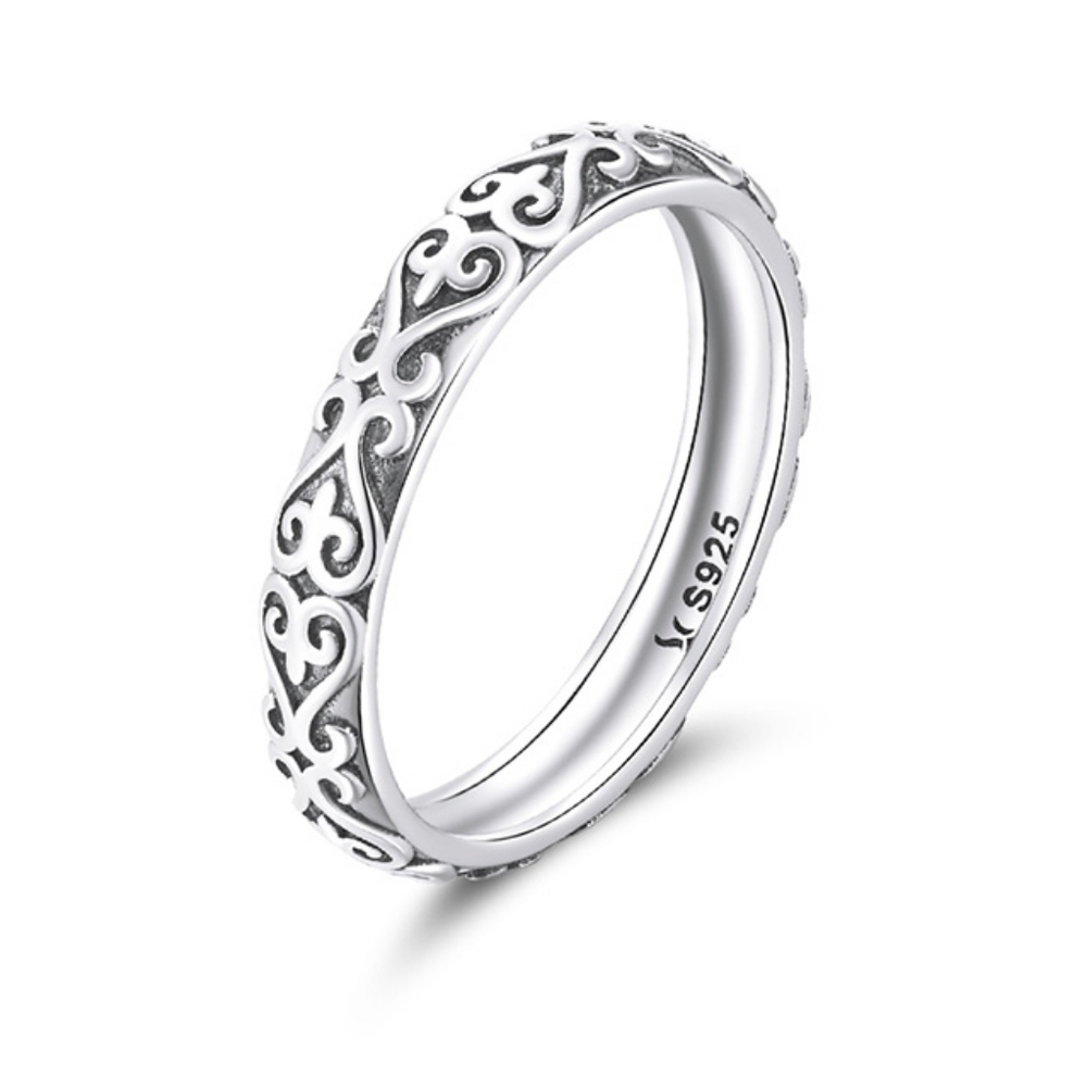 Vintage Embossed 925 Sterling Silver Ring Band